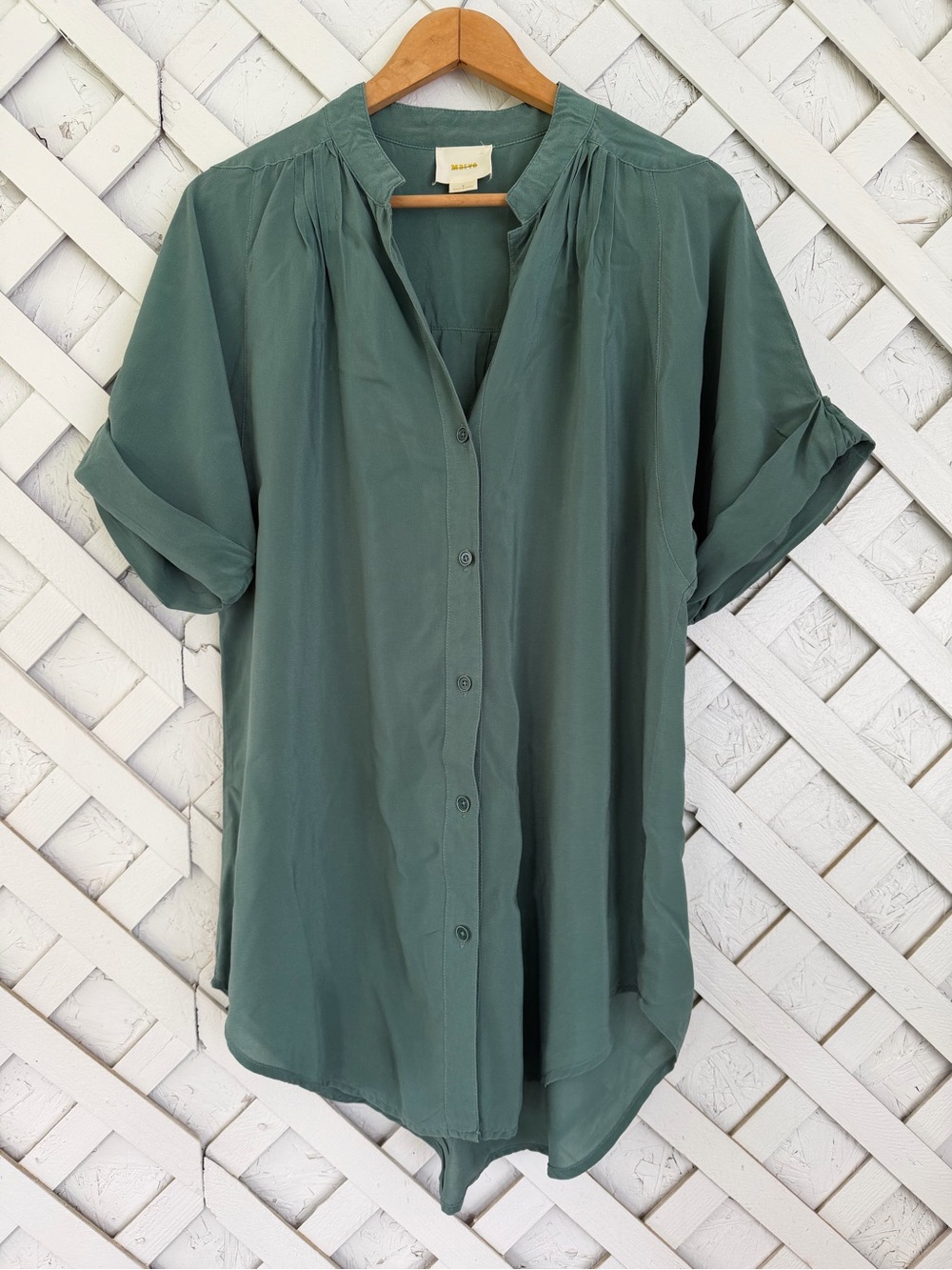 Anthropologie Maeve Silk Rosalyn Button Down Tunic Top Sage Green Oversized S - Picture 3 of 11